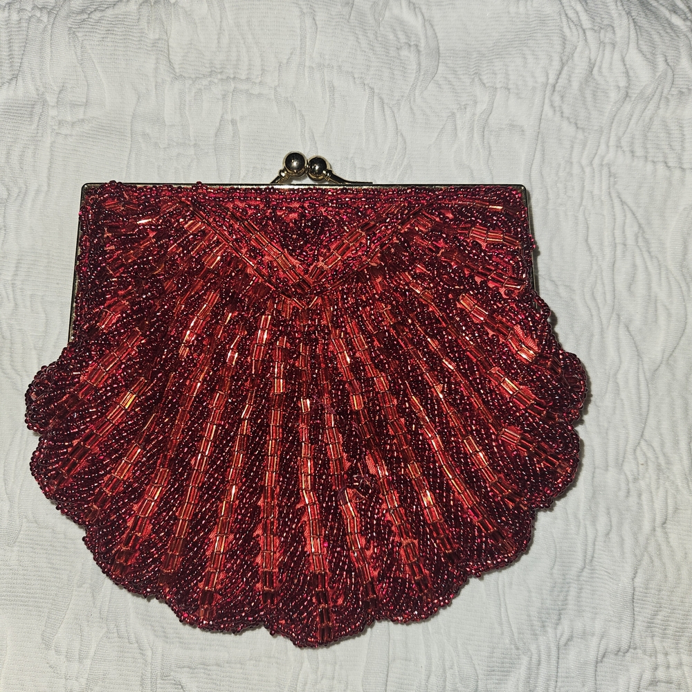 Vintage La Regale Red Beaded Clutch